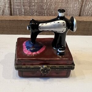 Sewing Machine Trinket Box With Hinged Opening Ceramic And Resin Materials 2 In‎